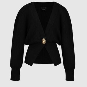 NWOT Urban Revivo Black V-Neck Knit Cardigan Gold Decorative Button | Size 2